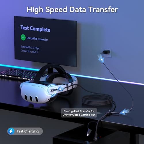 AMVR Link Cable with Charging 16FT Compatible with Meta Quest 3/3S/2/Pico 4 Accessories, Nylon Braided Cable with USB 3.0 A to C Adapter for SteamVR/PCVR, High-Speed Max 5Gbps, Play While Charger - Thumbnail 4