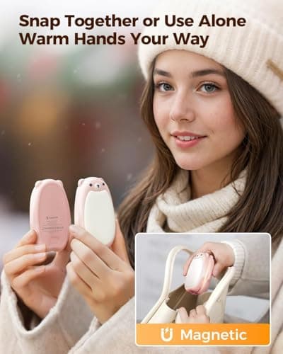 SWEETFULL Hand Warmers Rechargeable, 2-in-1 Magnetic Bear Electric - Pink - Thumbnail 2