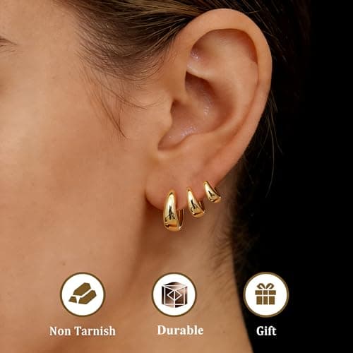 ALLHOLA 6 Pairs 14K Gold Plated Hoop Earrings for Women Hypoallergenic Small Huggie Hoops Earring Set for Sensitive Ears Non Tarnish Trendy Chunky Gold/Silver Earrings Cartilage Stacks for Multiple Piercing Jewelry Lightweight (Gold hoops) - Thumbnail 2