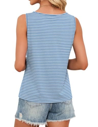 JUSTFASHIONNOW Striped Tank Top for Women Sleeveless Blouses Dressy Casual V Neck Shirts Cute Summer Tops Trendy Outfits(Striped Blue, X-Large) - Thumbnail 6