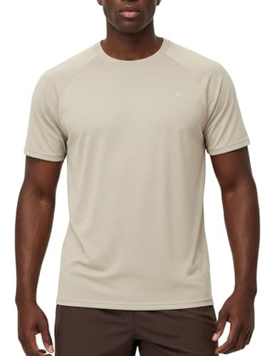 PATPAT Mens Running Gym T-Shirt Shorts Sleeve Moisture Wicking Active Tops Dri-Fit UPF 50+ Athletic Workout Shirts, Khaki, L - Image 1