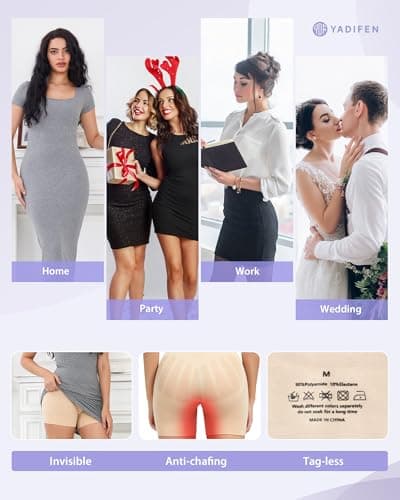 YADIFEN Shapewear for Women Tummy Control, Mid Waist Body Shaper Shorts Butt Lifting Seamless Shapewear Under Dresses - Thumbnail 5