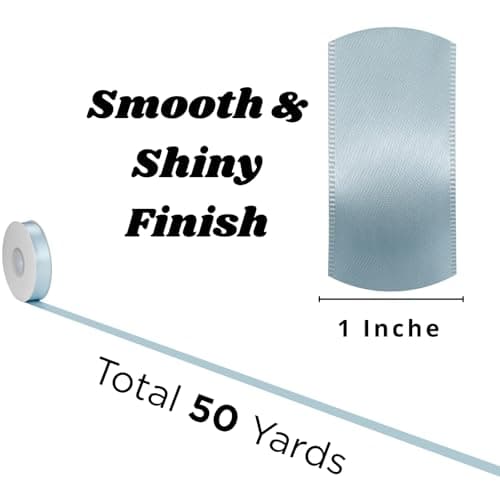 Light Blue Satin Ribbon 1 Inch x 50 Yards – Double Faced Baby Boy Shower Ribbon for Gift Packaging, Crafts & DIY Bows - Thumbnail 3