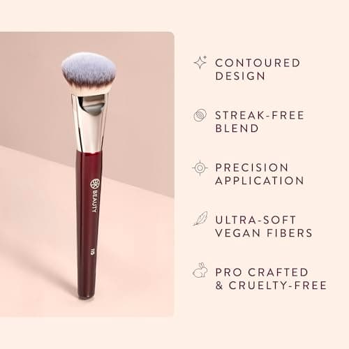 BK BEAUTY 115 MEDIUM CONTOURED FOUNDATION BRUSH – Contoured Foundation Brush for Liquid Makeup - Foundation Makeup Brushes - Face Brush For Liquid Or Cream Foundation - Thumbnail 3