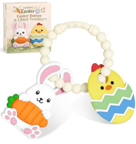 Easter Baby Teething Ring Toys – Bunny & Chick Easter Egg Teethers for Newborns, Infants & Toddlers – Sensory Chew Bracelet for Teething Relief – Perfect Baby’s First Easter Basket Stuffers