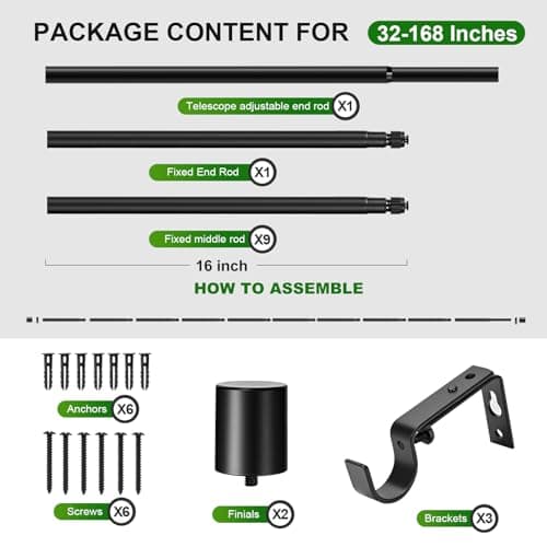MERJULAN Versatile 1 Inch Black Steel Curtain Rod Set - Adjustable 32 to 168 Inch Decorative Window Rod with Durable Brackets - Fits Bathroom, Kitchen, Bedroom (Black Finish) - Thumbnail 5