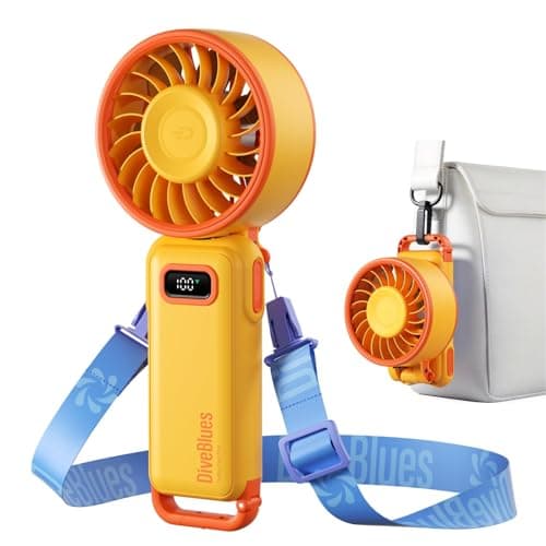 Diveblues Portable Handheld Fan, 7.4m/s High Speed Turbo Fan, 180° Foldable 4-in-1 Personal Neck Fan Integrated Carabiner Clip, 100 Speed Stepless Control, USB-C Rechargeable, 12H Battery, Fanzy D6036 - Image 1
