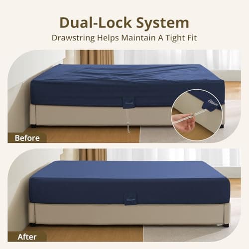 King Fitted Sheet Only with Drawstring and 360° Elastic Strap for Tight Fit, 100% Long-Staple Cotton Navy Fitted King Sheet, Luxury Soft and Comfort, No Slippage, Deep Pocket Fits 8" to 16" Mattress - Thumbnail 3