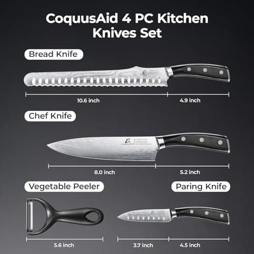 CoquusAid Kitchen Knives Set, 4 PCS Professional Chef Knife Set, Razor Sharp High Carbon Stainless Steel Knife Set, Ergonomic Handle Design, Ideal for Everyday Home Use, Perfect Gifts for Kitchen - Thumbnail 3