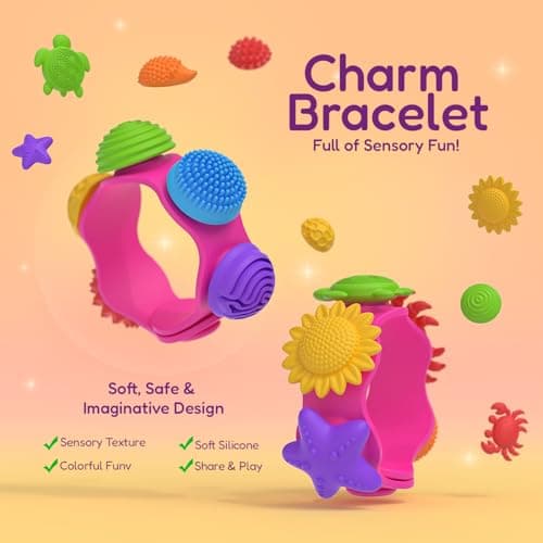 GIFTIARA Sensory Fidget Toys for Kids, 3-in-1 Stress Relief Bracelet, Ring, Necklace Anxiety Relief Toy Set with 10 DIY Wearable Silicone Charms for Boys Girls - Thumbnail 4