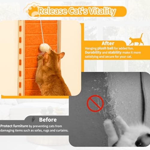 Nxwjoy Cat Scratch Pad Felt Cat Scratcher for Indoor Cats Scratching Board Scratchers for Large Cat Scratch Furniture Protector with Ball Kitten Toys L Shape 26.8 Inch Orange - Thumbnail 5