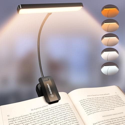 Glocusent 26 LED Rechargeable Book Light for Reading in Bed, Eye-Caring 5 Amber Colors and Stepless Dimming, Lasts 1 Week to a Months, Travel Clip on Lamp Gifts for Book Lovers, Men, Women & Kids - Image 1