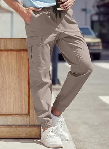 JMIERR Men's Fashion Cargo Pants - Casual Cotton Tapered Stretch Twill Chino Athletic Joggers Sweatpants Lightweight Drawstring Workout Trousers Travel Pants with Pockets for Men, US 34(M), A Grey 1 - Thumbnail 2