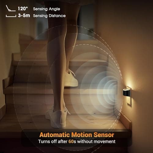 JandCase Motion Sensor Night Light, Night Lights Plug into Wall, Dusk to Dawn Sensor Nightlight with Motion Activated, 30/60/100lm Brightness Dimmable, 3000K Warm White, for Kids Bedroom Hallway - Thumbnail 5