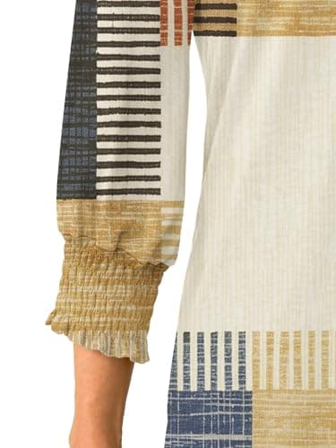 GKBK Womens 3/4 Sleeve Shirts V Neck Dressy Casual Spring Summer Blouses with Smocked Cuffs - Thumbnail 5