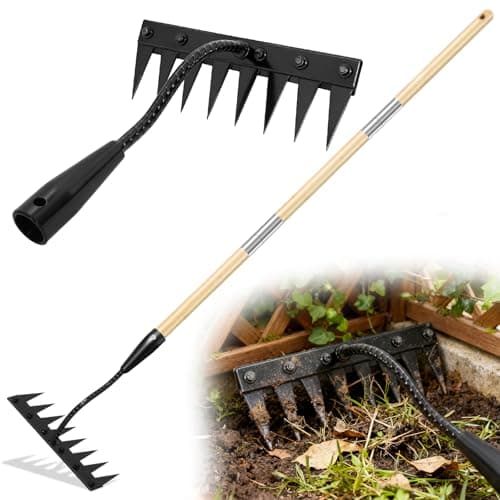Weed Puller Tool with Long Handle - Made with Real Bamboo,8 Tines Steel Head with Weeding Rake，Gardening Hand Uprooting Weeding Tool for Removing Weeds, Loosening Soil, Cleaning Flower - Image 1