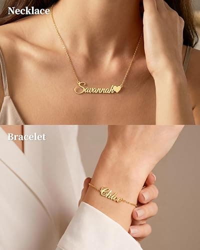 bccpnl Personalized Name Necklace — 18K Gold Plated Nameplate, 14 Fonts, Includes Custom Icon, Necklace Gift for Girl/Women/Mom (Birthday, Mother’s Day). - Thumbnail 2
