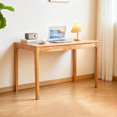 SUSVQLXG 47"x24" Solid Wood Desk with Drawers,Wood Writing Desk for Small Spaces, Home Office Desks for Work,Gaming Study PC Desk for Bedroom,Student Computer Desks(Natural Wood Color, 47 inch) - Image 1