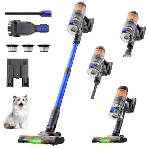 COTIAR Cordless Vacuum Cleaner, 500W 40KPa 60Mins Vacuum Cleaners for Home, Wireless Vacumm Anti-Tangle Rechargeable Vacuum with Green Light for Pet Hair/Carpet/Hardwood Floor, Blue