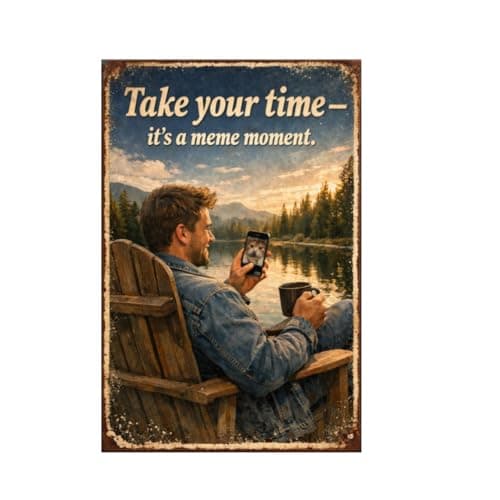 Take Your Time Its a Meme Moment Vintage Metal Tin Sign 8x12 Inch Funny Relax Quote Wall Decor Rustic Retro Humor Plaque for Office Home Cabin Man Cave with Pre Drilled Holes - Image 1