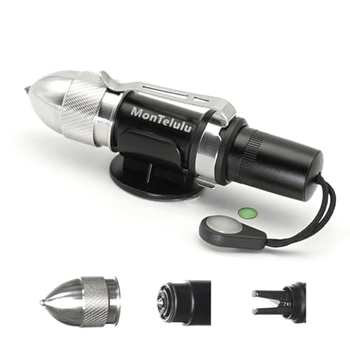 MonTelulu 4-in-1 Car Emergency Escape Tool, Spring-Loaded Window Breaker & Seatbelt Cutter with Tungsten Steel Hammerhead, Anti-Slip Luminous Design, with Practice Glass & Visor Clip (Black 1 Pack)