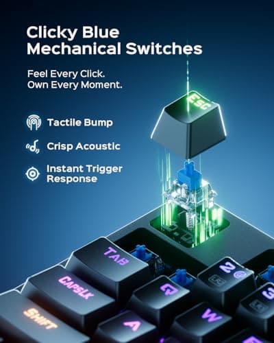 wegear Mechanical Gaming Keyboard with Blue Switch, 104-Key Full Size RGB Backlit Wired Keyboard（11 Modes, Anti-Ghosting, Double-Shot ABS Keycaps, Lighted Computer Key-Board for PC Windows-Black - Thumbnail 2