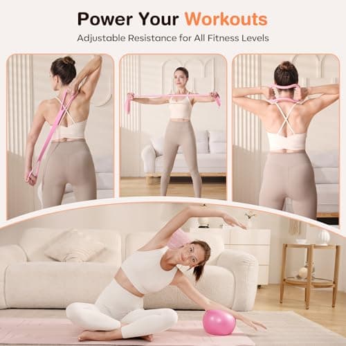 Vanlgs Pilates Kit 13Pcs Home Pilates Essentials Workout Kit with 13" Ring, 10" Ball and Resistance Bands for Women at Home Pilates Equipment Set for Beginners（Pink） - Thumbnail 5