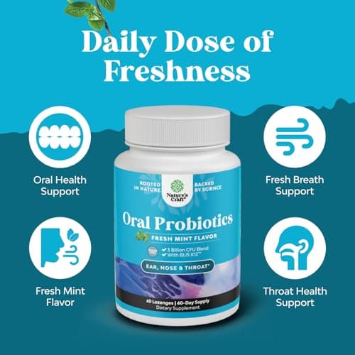 Oral Probiotics for Teeth and Gums - Minty Fresh BLIS K12 Oral Probiotics for Mouth Bad Breath Dry Mouth and Dental Health Support with 3 Billion CFU - Chewable Xylitol Lozenges Mint Flavor (60 Count) - Thumbnail 4