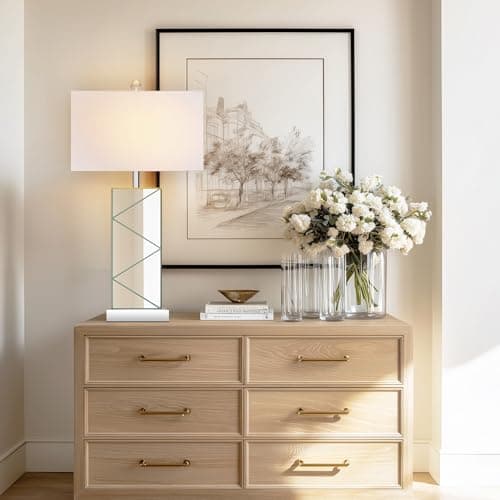 Hamucd 3-Color Temperature Mirrored Bedside Table Lamps Set of 2 for Living Room,Tall Silver Bling Modern Nightstands Lamps for Bedroom with 2 Bulbs,Full Mirror Cutting Design with White Fabric Shade - Thumbnail 4