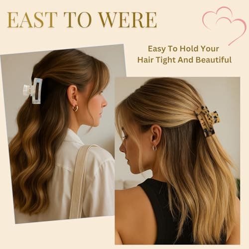 LuSeren 4 Pack 3 Inch Hair Claw Clips for Women, Medium Rectangle Acetate Jaw Clips, Checkered & Tortoise Style, Strong Hold Non-Slip Hair Accessories for Girls - Thumbnail 3