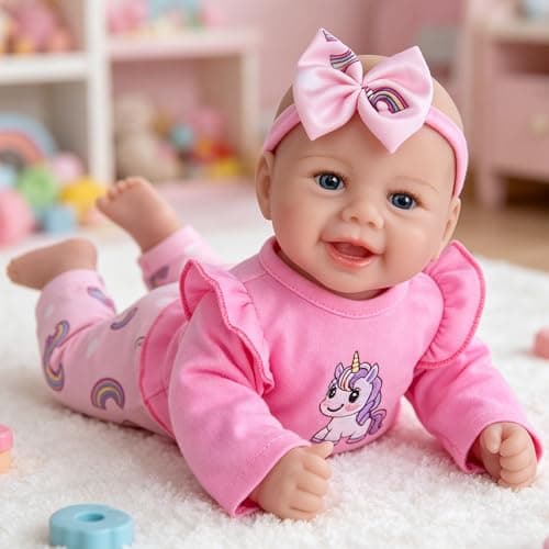 EKOKIZ Realistic Baby Doll Girl 17 Inch - Soft Body Lifelike Reborn Doll with Clothes and Feeding Set, Real Life Baby Dolls Gift for Kids Age 3+ Birthday, Pretend Play - Thumbnail 2