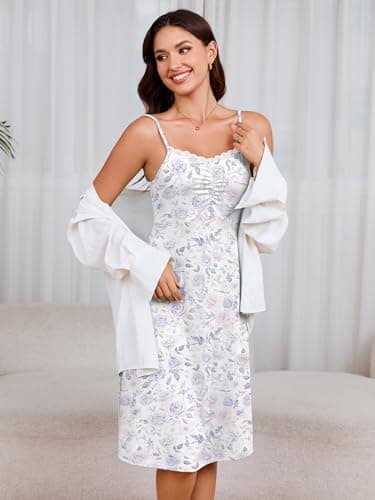 Heymoments Nightgowns for Adult Women Sleeveless Sleep Shirts Print Floral Small V-Neck Nightie Night Gown House Pajama Ladies Lounge Sexy Dress - Thumbnail 2