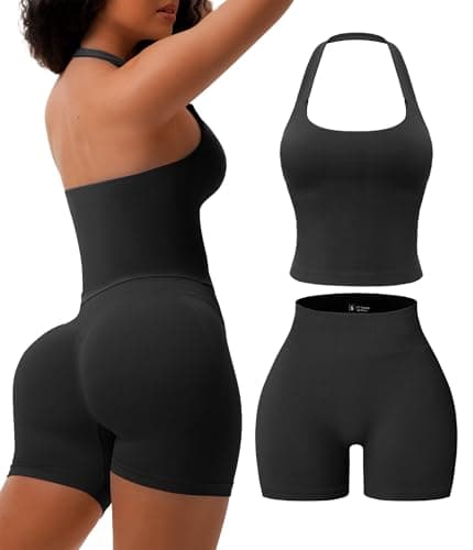 2 Piece Workout Sets Women Built in Bra Tank Top Booty Lifting Shorts - Image 1