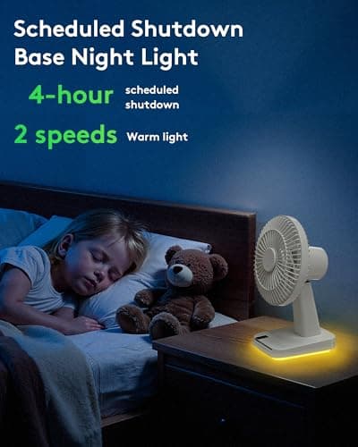 CARONSORT Small Desk Fan, Table Oscillating Fans for Bedroom, Rechargeable Battery Operated 6-inch Mini Fan, 4 Speeds, Quiet Fan with Night Light for Home/Dorm Room/Bedroom/Office - Thumbnail 6