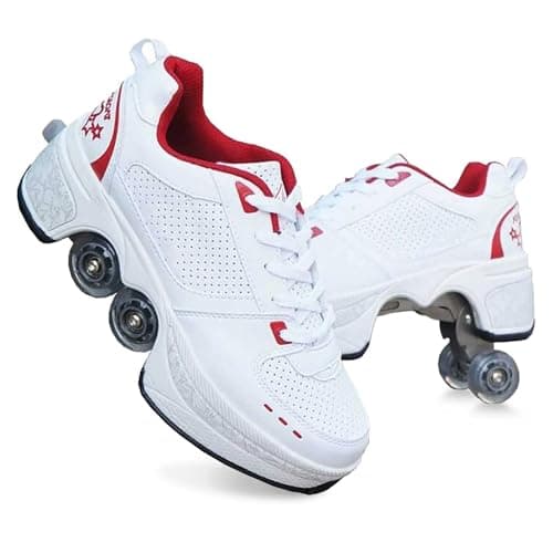 UonrvaoN Roller Skate Shoes for Girls Boys Kick Roller Shoes 2-in-1 Double-Row Deform Wheel Roller Skates Roller Skating Shoes for Kids Ages 6-12 - Image 1