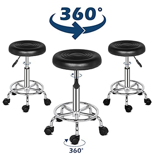 Round Bar Stool with Lines Rotation Counter Adjustable Height, Modern Bar Stools 360° Swivel PU Leather Armless Bar Chair for Kitchen Dining Living Bistro Spa, (Black, Round with line) - Thumbnail 4