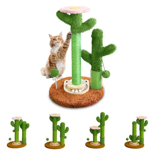 2026 New DIY 9+ Installation Styles 42" Cactus Cat Scratching Post with Self-Grooming Brush and Ball Toy | Modular Sisal Cat Scratching Post for Indoor Cats and Kittens, Customizable Cat Furniture - Image 1