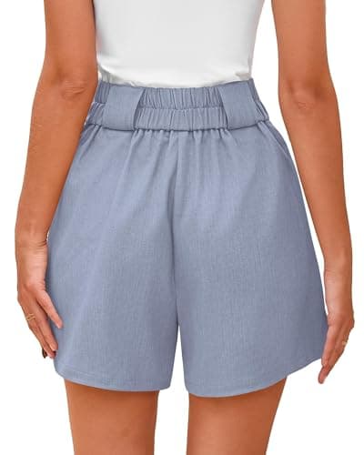 KIRUNDO Womens Shorts Dressy Casual 2026 Trendy Summer Elastic High Waisted Pleated Side Slit Business Work Shorts Pockets(Light Blue, XX-Large) - Thumbnail 2