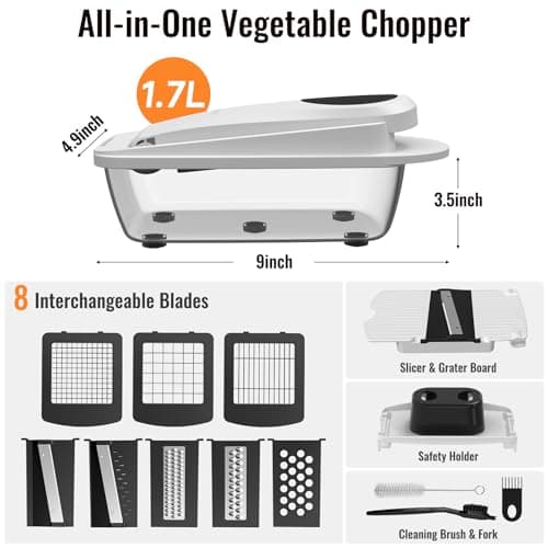 8 Blade All-in-1 Vegetable Chopper Mandoline Slicer with Container, Food Chopper, Onion Chopper, Veggie Cutter for Salad, Kitchen Gadgets Accessories Essentials, White - Thumbnail 2