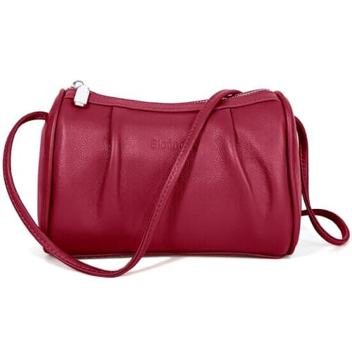 Women's Burgundy Cylinder Bag Genuine Leather Small Crossbody Purse Mini Hobo Handbag Essential Phone Wallet Keys Minimalist Lifestyle Fashion Accessory - Image 1