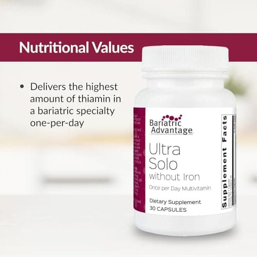 Bariatric Advantage Ultra Solo Without Iron - Once-Per-Day Daily Multivitamin - for Bariatric Patients - with Thiamin, Vitamin A & More - Gluten Free - 30 Capsules - Thumbnail 5