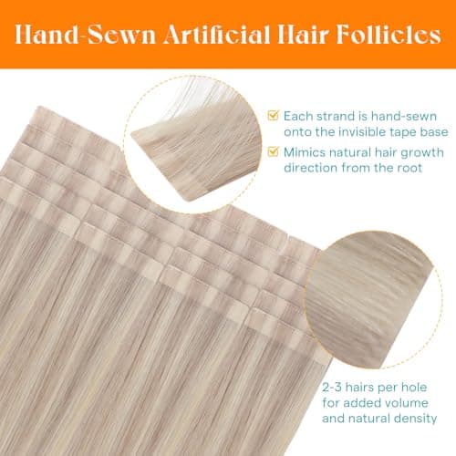 Sunny Hair Invisible Injected Tape in Hair Extensions Human Hair, 50g 16inch 20Pcs Pink Blonde Highlight Blonde, Invis Edge Tape, Seamless Straight Hair Extensions for Styling - Thumbnail 2