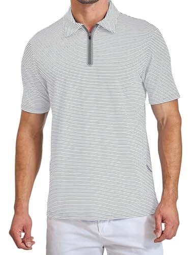 Frevontica Men's Quarter Zip Golf Shirts Moisture Wicking Performance Modern Cool Short Sleeve Striped Collared Polo Dry Fit Lightweight UPF 50+ Stretch Athletic Summer Casual Wear Tennis Travel Shirt - Image 1