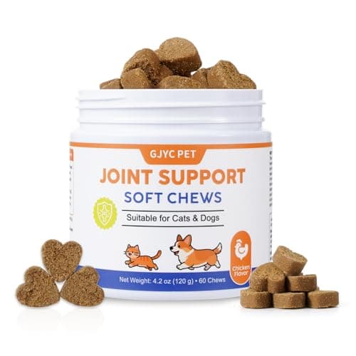 GJYC PET Glucosamine for Dogs and Cats - 8-in-1 Hip and Joint Supplement for Pets w/Green Lipped Mussel & Hyaluronic Acid - Support Mobility, Stiffness & Pain Relief - 60 Tender Soft Chews - Image 1