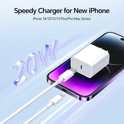 VANOVEI Fast Charger for i Phone Charging, [MFi Certified] for i.Phone Charger, 3.0 PD USB C Charger with 6FT USB C to for Liightning Cable Compatible with Phone 14/13/12/11/Pad, White… - Thumbnail 4