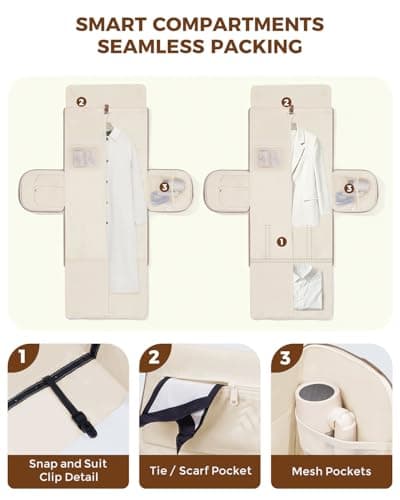 WANDF Convertible Garment Bags for Travel with Wet Pocket Carry on Garment Duffle Bag 2 in 1 Puffy Hanging Clothes Travel Bags with Shoe Compartment for Airplanes Business Weekend Gym Wedding (Khaki) - Thumbnail 2