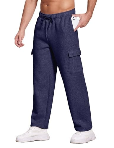 Deyeek Men's Sweatpants Open Bottom Cargo Sweatpants for Men Loose Fit Fleece Lined Sweat Pants Thick Cotton Navy Blue Sweats - Thumbnail 5