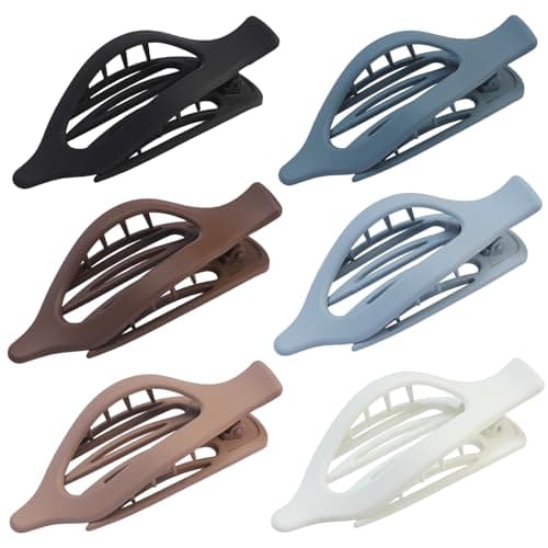 CHANDAT Flat Hair Clip 6 pcs Lay Down Claw Clips Hair Accessories for Women -Brown Blue - Image 1