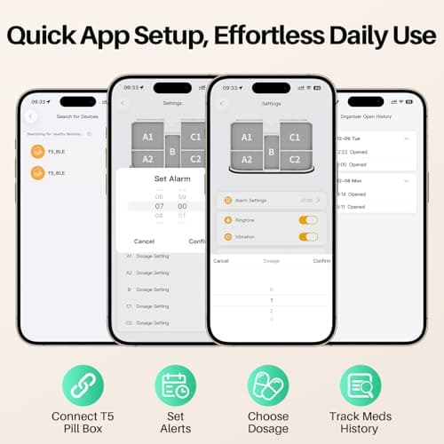 1Mii Smart Pill Dispenser with Alarm, Electronic Pill Organizer with 5 Daily Reminders, App & Vibration Alerts, Travel Pill Box for Vitamins & Medication + Open-Ear Bluetooth Headphones - Thumbnail 5