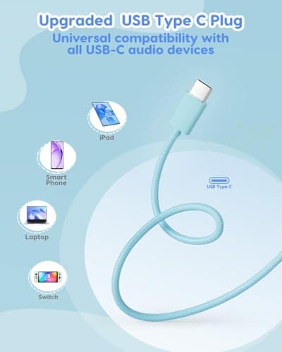 awatrue USB-C Kids Headphones, 74/85/94dB Volume Limiter, Foldable Wired Over Ear Headphones for Travel, Toddler Headphones for School, Travel, iPad, Tablet, Blue Gradient - Thumbnail 3